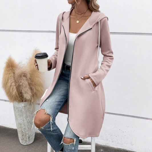 Sweat à Capuche Long Femme – Doublure Molleton – Coupe Décontractée – Zip Front