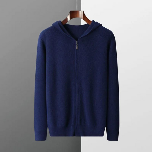 Sweat à capuche zippé homme – Maille laine – Coupe décontractée – Finitions côtelées