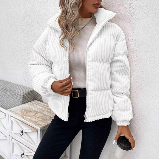 Veste femme matelassée – Velours côtelé – Coupe décontractée – Col montant zippé