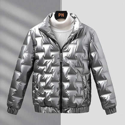 Manteau homme – Coupe slim – Finition brillante matelassée – Col montant zippé