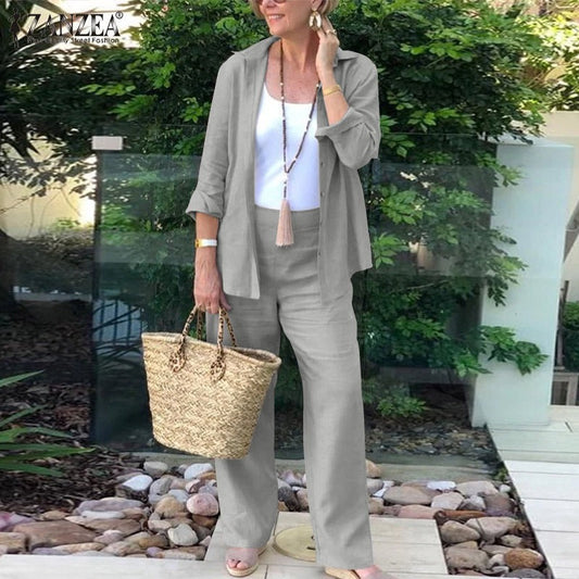 Ensemble Femme – Linnen Léger – Coupe Ample – Chemise Ouverte & Pantalon Large