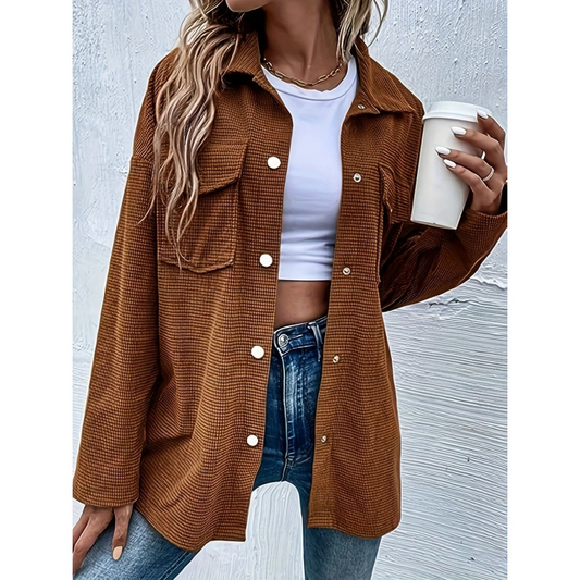 Veste blazer femme – Coupe oversize – Tissu coton – Boutonnage classique – Poches poitrine