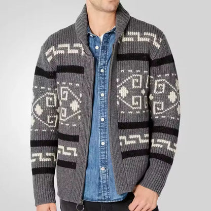 Cardigan homme – Maille laine – Coupe régulière – Fermeture zippée – Col classique