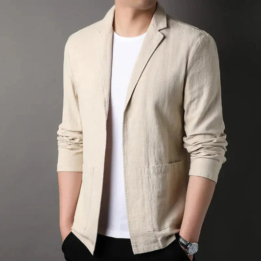 Blazer homme – Coupe cintrée – Lin léger – Col tailleur – Style décontracté chic