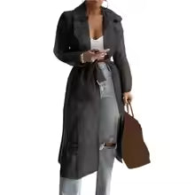 Manteau trench femme – Coupe décontractée – Long – Voile léger – Taille ceinturée