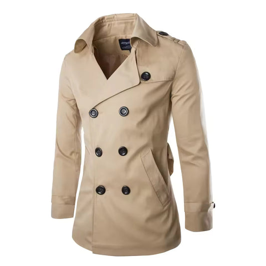 Manteau homme – Coupe ajustée – Coton – Double boutonnage – Épaaulettes – Poches