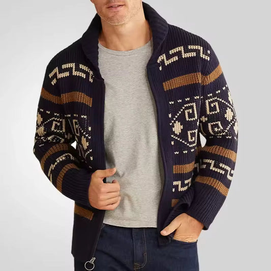 Cardigan homme – Maille laine – Coupe régulière – Fermeture zippée – Col classique