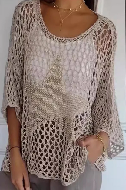 Pull femme – Maille ajourée légère – Coupe ample – Détail étoile avant