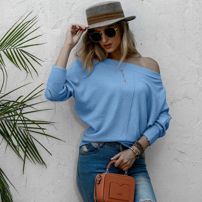 Pull femme en maille – Coupe oversize – Épaules dénudées – Manches larges – Laine douce