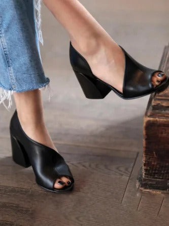 Chaussures Femme à Talon Bloc – Bout Ouvert – Design Minimaliste – Confort Durable