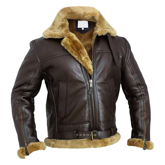 Blouson bomber homme – Cuir shearling véritable – Coupe oversize – Col à boucle