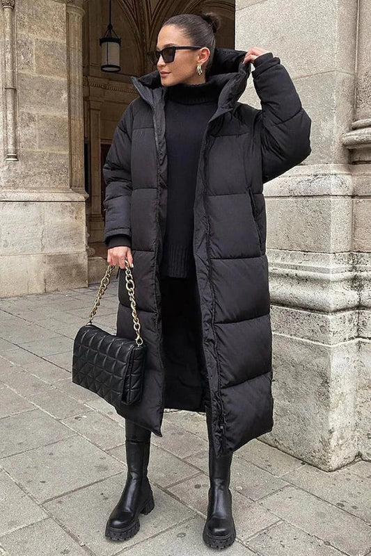 Manteau long femme – Doudoune matelassée – Coupe oversize – Capuche col montant