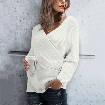 Pull femme cache-cœur – Maille texturée – Décolleté V – Coupe décontractée