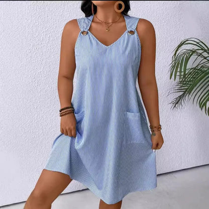 Robe femme évasée – Décolleté en V – Coton respirant – Longueur genou – Poches