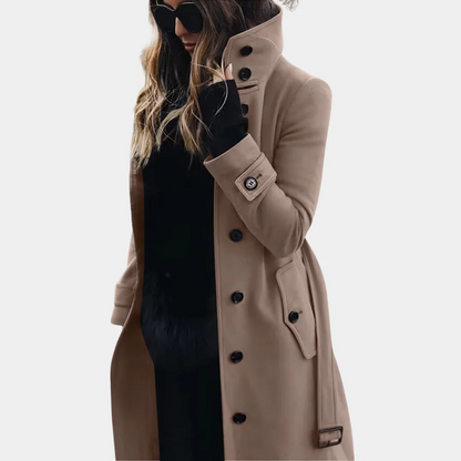 Manteau trench femme – Coupe cintrée – Longueur maxi – Ceinture – Boutonnage classique