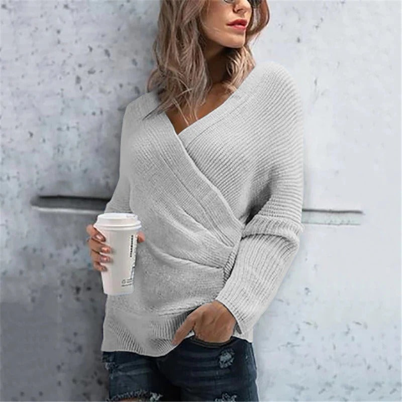 Pull femme cache-cœur – Maille texturée – Décolleté V – Coupe décontractée