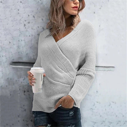 Pull femme cache-cœur – Maille texturée – Décolleté V – Coupe décontractée