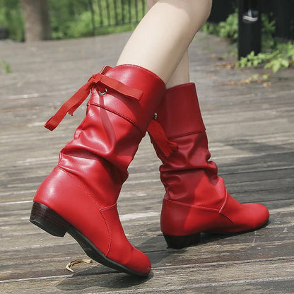Bottes femme hauteur genou – Aspect cuir lisse – Laçage arrière – Talon confortable