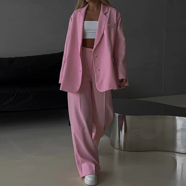 Ensemble Blazer Femme – Coupe Oversize – Pantalon Large – Style Tailleur Élégant