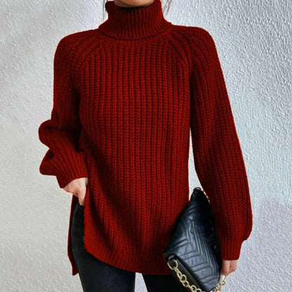 Femme Pull - Acrylique - Coupe Oversize - Col Roulé - Longueur Mi-Cuisse