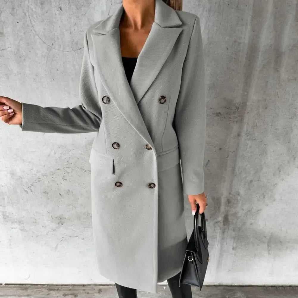 Manteau trench femme – Coupe cintrée – Laine – Double boutonnage – Longueur genou