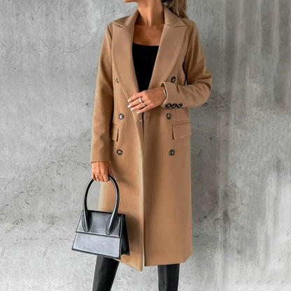 Manteau trench femme – Coupe cintrée – Laine – Double boutonnage – Longueur genou