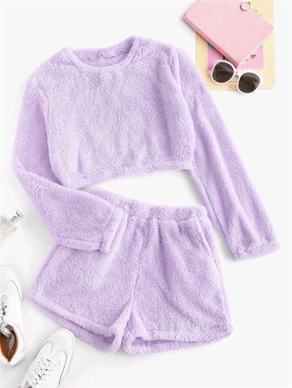 Ensemble loungewear femme – Haut court manches longues – Short taille haute doux