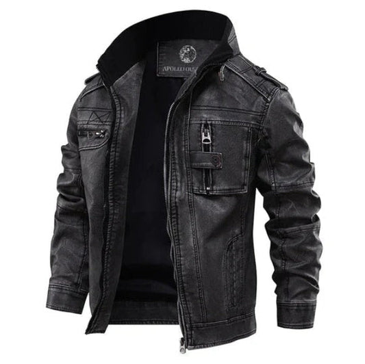 Veste en cuir homme – Coupe ajustée – Col montant – Fermeture zippée – Poche poitrine