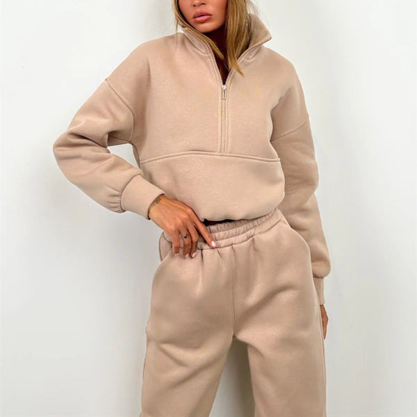 Ensemble de survêtement femme – Coupe décontractée – Col zippé – Coton doux