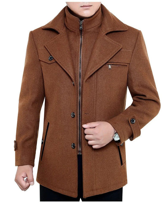 Manteau homme – Coupe ajustée – Laine – Col montant – Fermeture zippée et boutons