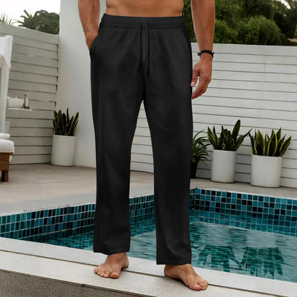 Pantalon homme – Coupe décontractée – Tissu texturé – Taille élastique – Longueur totale