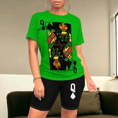 Ensemble Femme T-shirt et Short – Coupe Décontractée – Motif Graphique – Toucher Coton