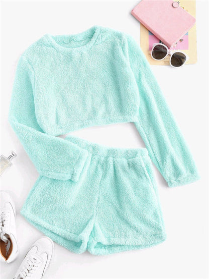 Ensemble loungewear femme – Haut court manches longues – Short taille haute doux