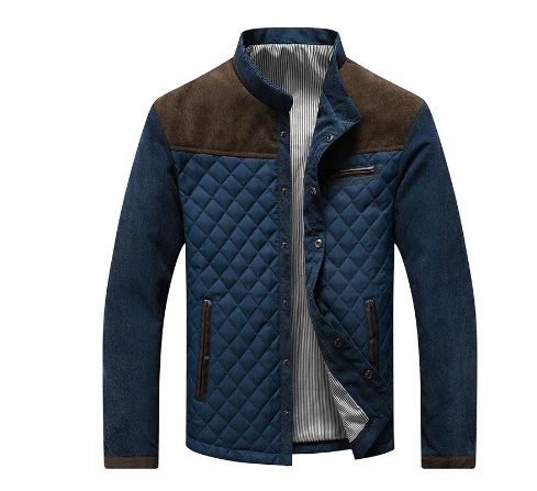 Veste matelassée homme – Coupe regular – Col montant – Détails suédés – Poches zippées