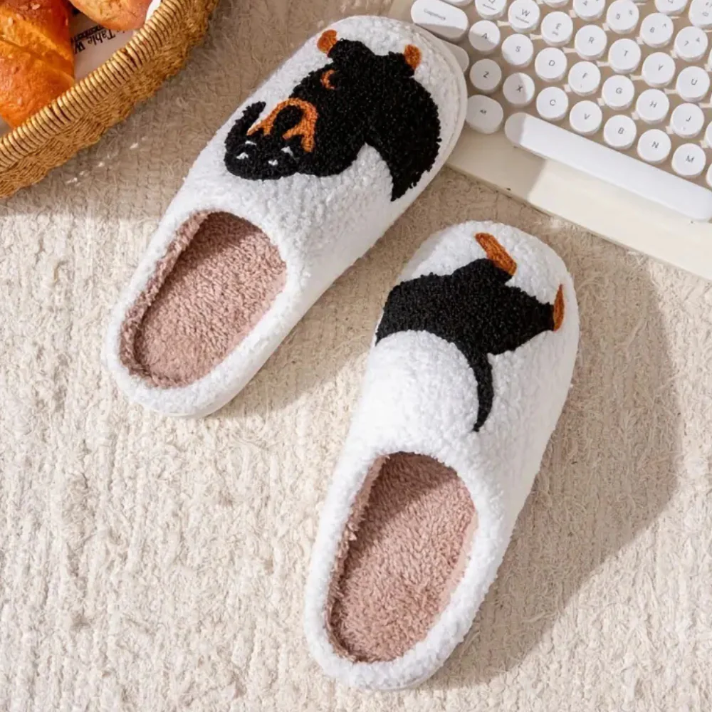 Chaussons femme – Fleece doux – Motif animal brodé – Confort matelassé