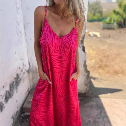 Robe longue femme – Coupe ample – Tissu léger respirant – Bretelles fines – Poches pratiques