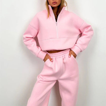 Ensemble de survêtement femme – Coupe décontractée – Col zippé – Coton doux