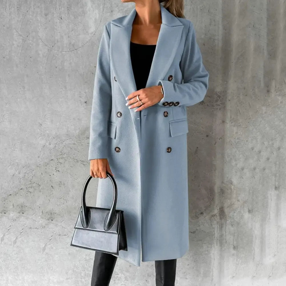 Manteau trench femme – Coupe cintrée – Laine – Double boutonnage – Longueur genou