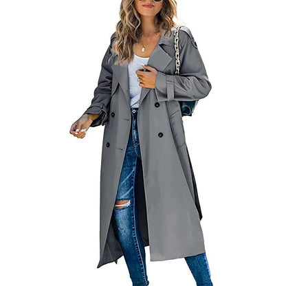 Manteau trench femme – Coupe décontractée – Longue – Ceinturé – Double boutonnage