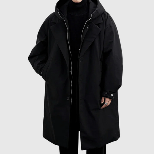 Imperméable homme – Coupe ample – Longue – Capuche – Fermeture zip et boutons