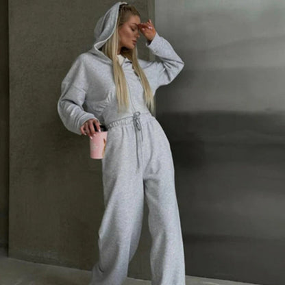 Ensemble loungewear femme – Sweat zippé à capuche – Pantalon ample – Coton doux