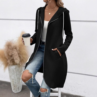 Sweat à Capuche Long Femme – Doublure Molleton – Coupe Décontractée – Zip Front