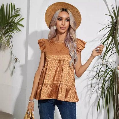 Gilet femme – Coupe ample – Jacquard effet soie – Volants – Longueur hanches