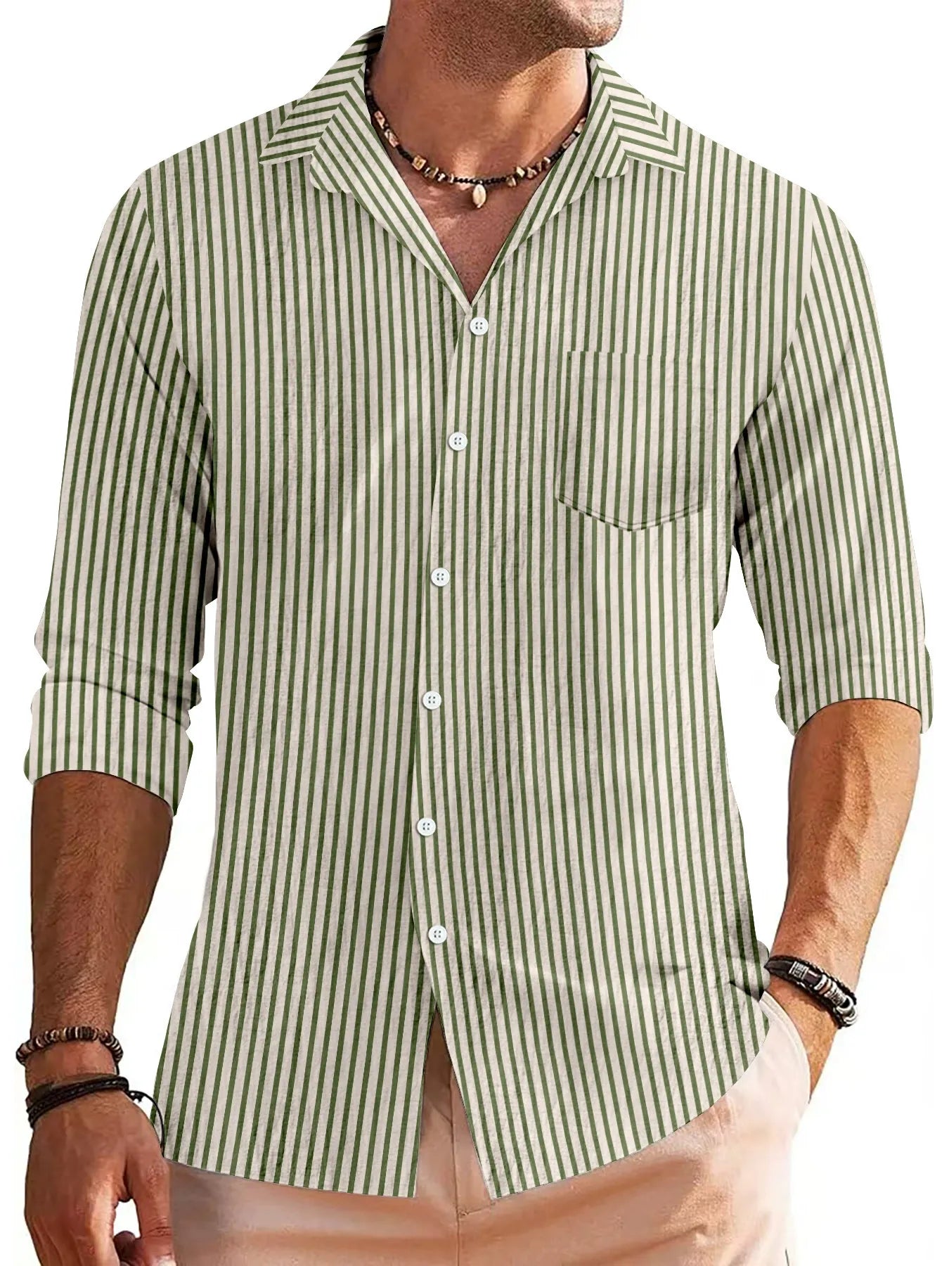 Chemise homme – Manches longues – Coupe régulière – Coton – Rayée casual