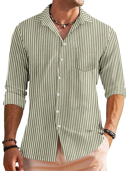Chemise homme – Manches longues – Coupe régulière – Coton – Rayée casual