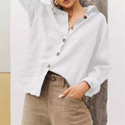 Chemise femme – Coupe ample – Coton lin – Manches longues – Col classique boutonné