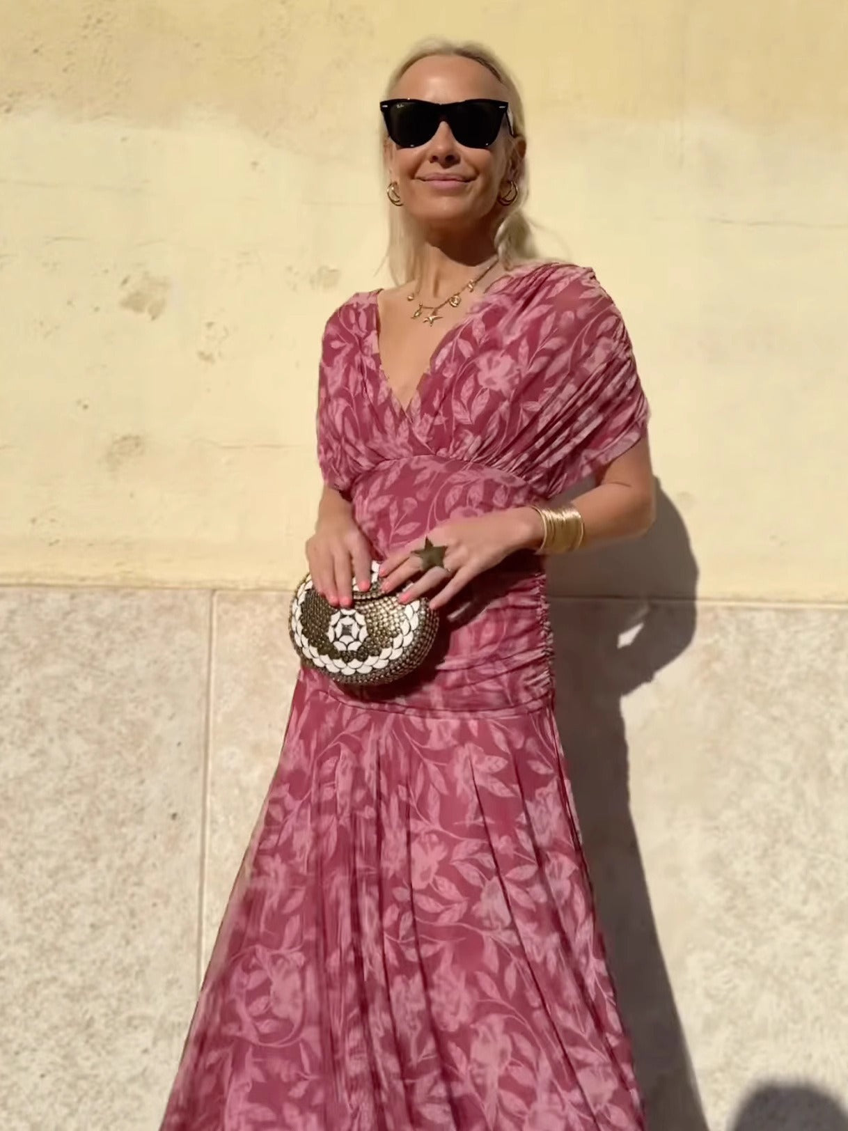 Robe Femme Longue – Épaules Dénudées – Col V – Imprimé Floral – Tissu Léger