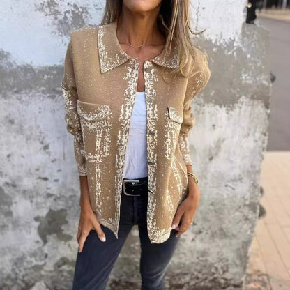 Veste femme en maille – Coupe ample – Boutons métal – Col classique – Laine douce