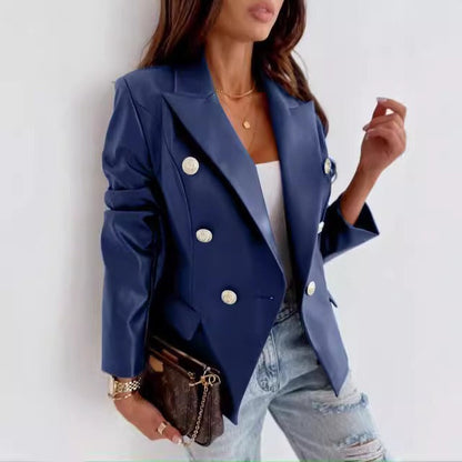 Blazer femme – Similicuir – Coupe cintrée – Double boutonnage – Manches longues