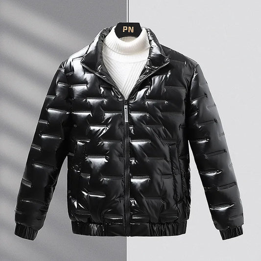 Manteau homme – Coupe slim – Finition brillante matelassée – Col montant zippé